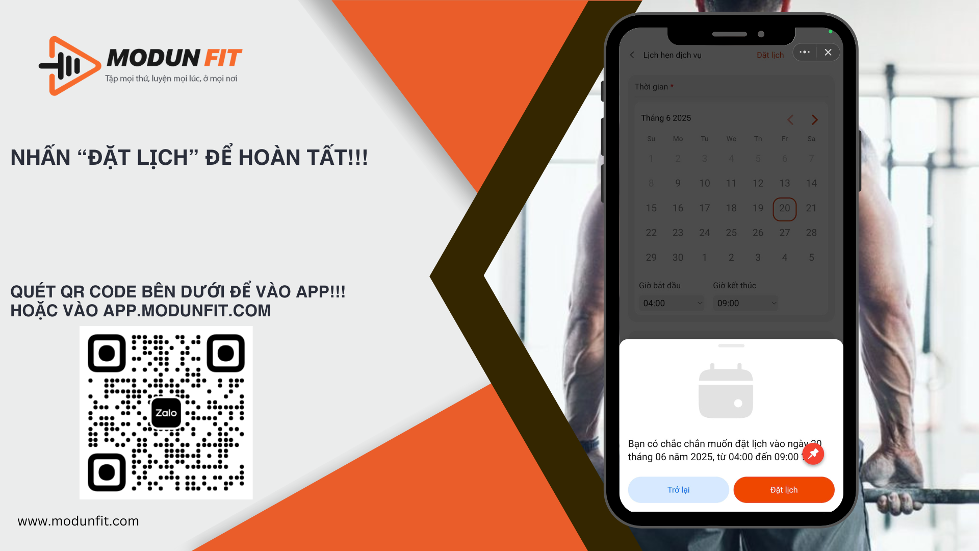 App Booking lịch tập PT đơn giản với app ModunFit