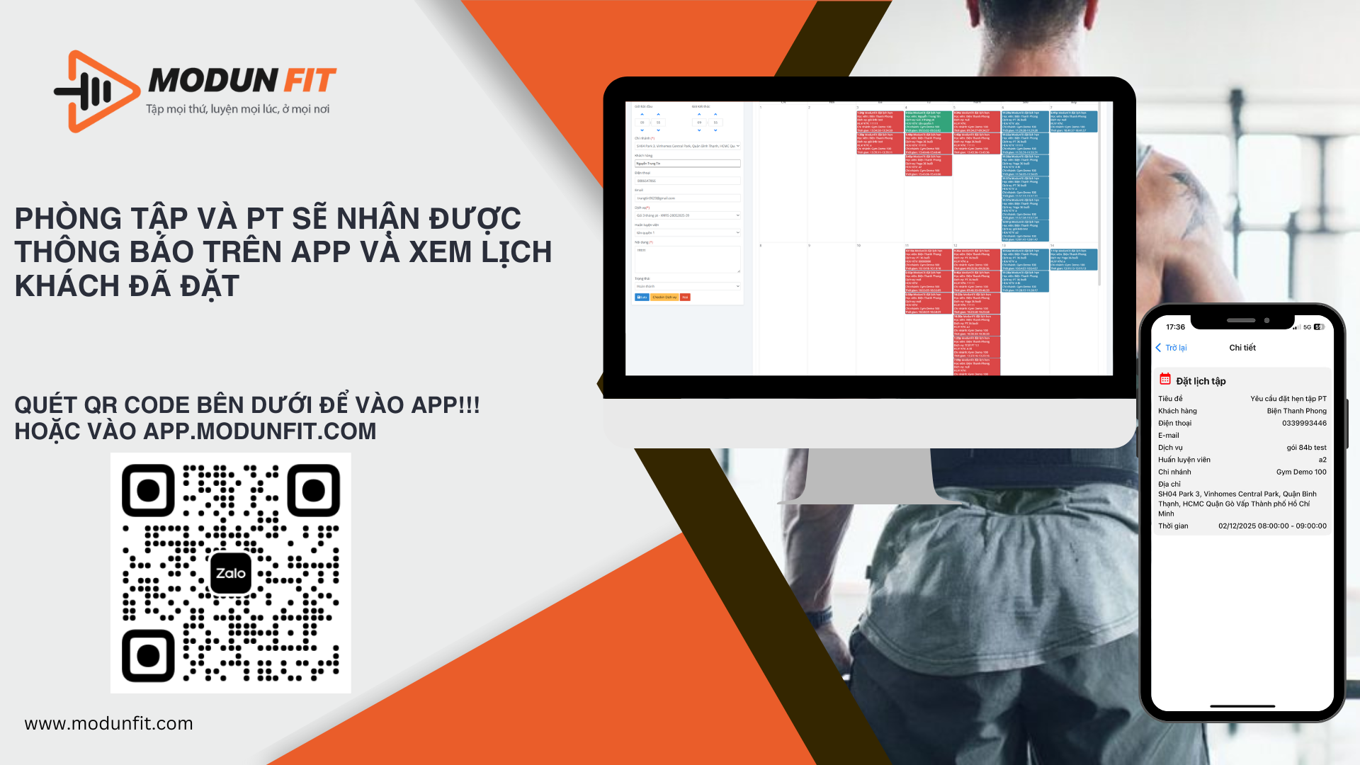 App Booking lịch tập PT đơn giản với app ModunFit