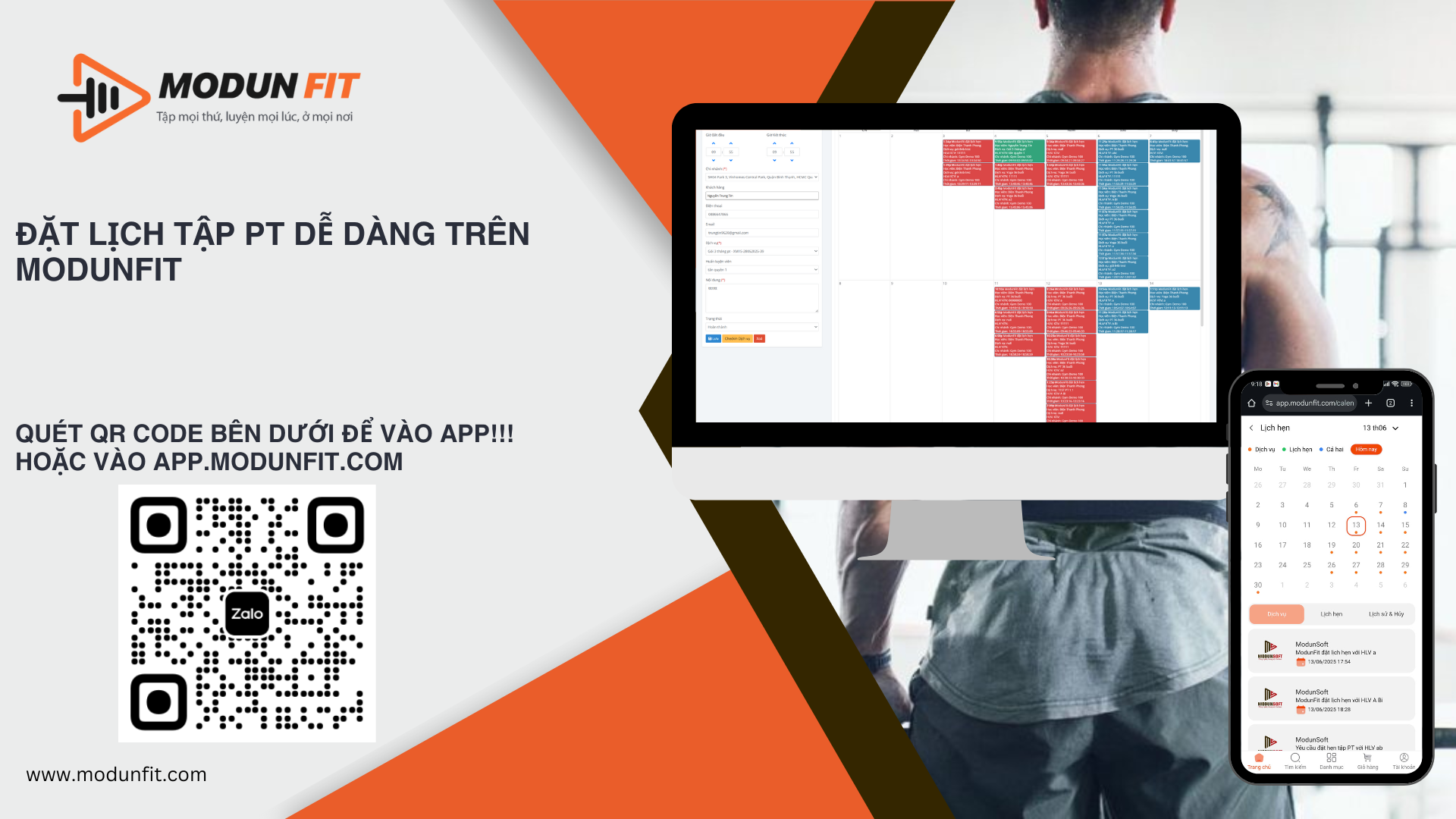 App Booking lịch tập PT đơn giản với app ModunFit